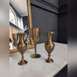 Vintage Gold, Brass, Made in India, set of Miniature Vases and a Goblet